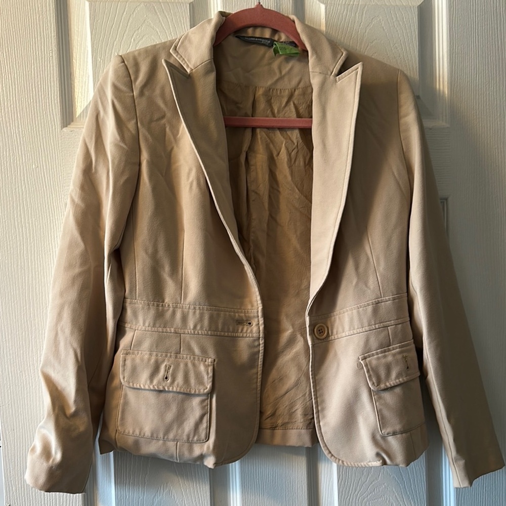 Hillard & Hanson Tan Blazer Structured Cotton Blend